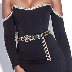 Black Leather Gold Accent Belt